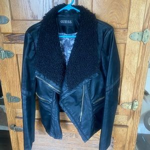 Black GUESS jacket. Gold zippers. Vegan leather. Large. Offers considered.